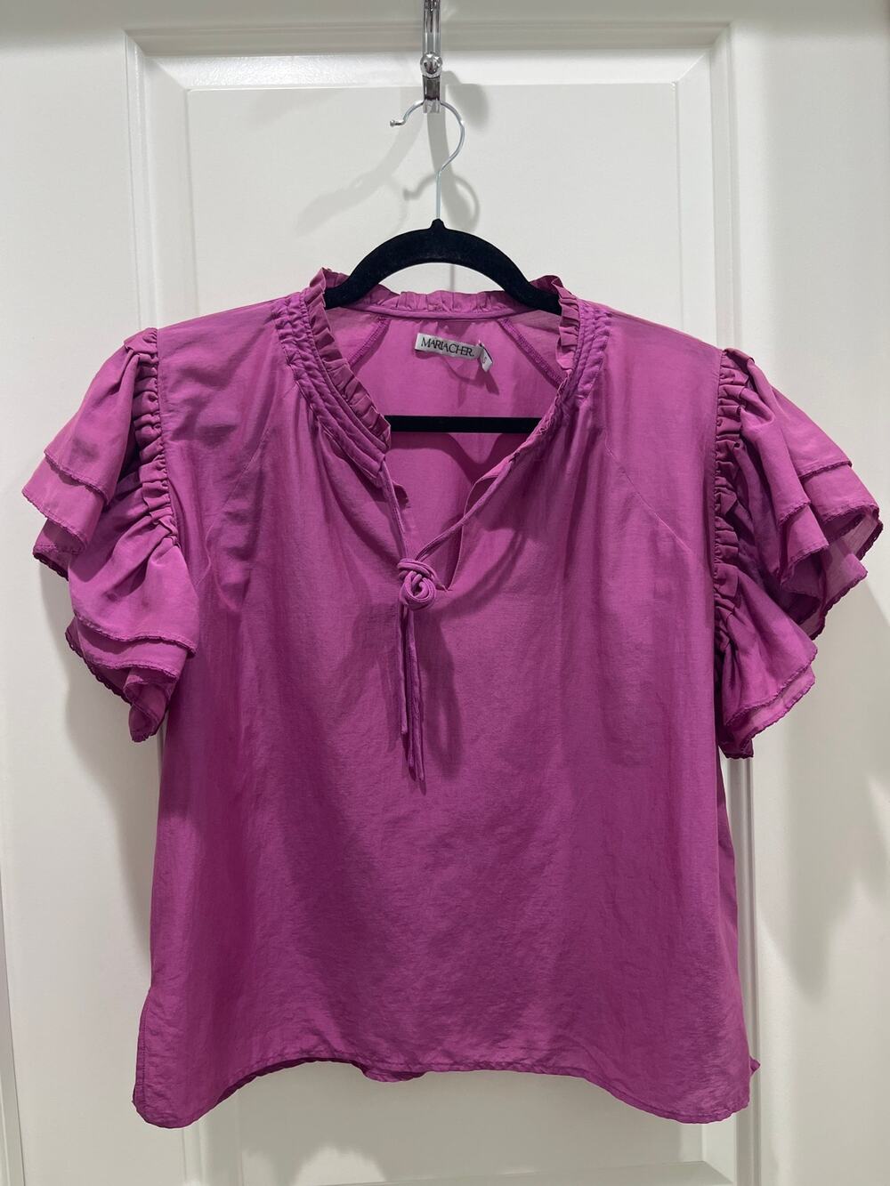 MARIACHER. Magenta Ruffle Sleeve Silk & Cotton Blouse Sz S
